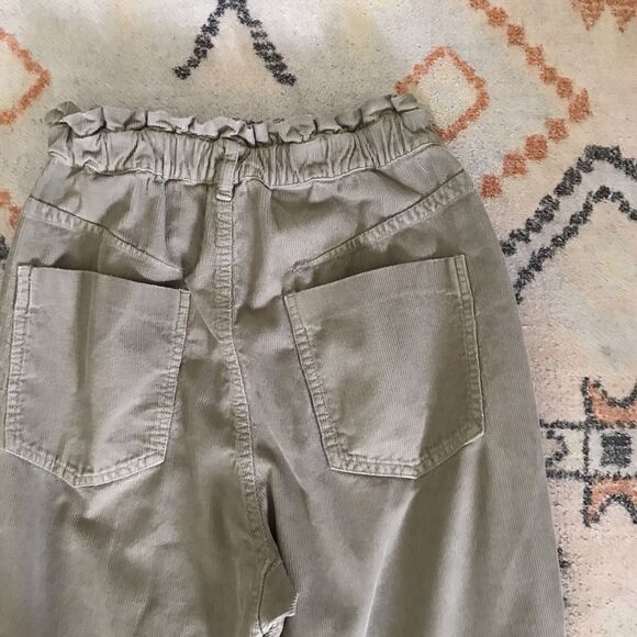 Zara Pale Olive Green Cotton Corduroy Mid Rise Barrel Leg Fall Winter Pants 8 - Picture 5 of 9